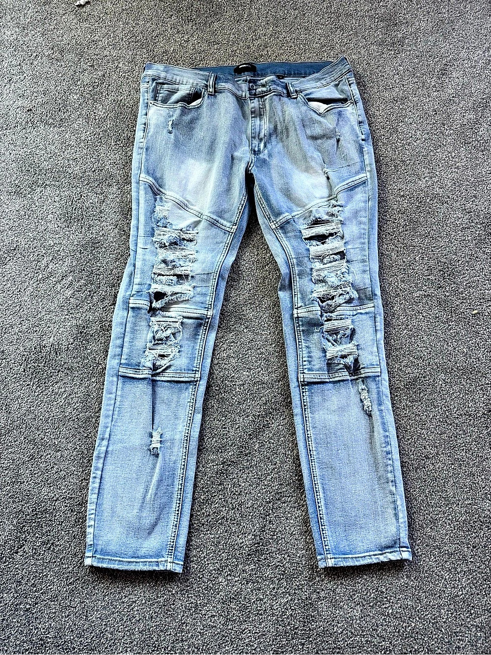 Fashion Nova Men's Distressed Blue Slim Jeans